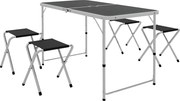 Outsunny 5 darabos Kemping Szett Összecsukható Kemping Asztal Székekkel, 1 Magasságban Állítható Asztallal Napernyő Lyukkal 120x60x55-70 cm és 4 Össze