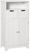 Kleankin Fürdőszobaszekrény 2 Ajtóval, Állítható Polccal, 2 Fiókkal és Nyitott Térrel - 60x30x108,8 cm - Fehér | Aosom