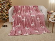 Sötétben világító karácsonyi mikroplüss pléd STAR DEER, piros Méret: 150 x 200 cm