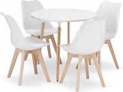 Kerek étkezőasztal szett: KAMI 80 cm fehér + 4x Oslo fehér/natúr