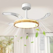 HOMCOM LED mennyezeti ventilátor lámpával, 80 W, fordítható DC motor, csendes, távirányító, 6 sebesség, 3 színhőmérséklet, időzítő, Ø95 cm, natúr | Ao