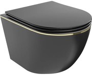 Mexen Lena Rimless WC csésze lassú záródású slim duroplast ülőkével, fekete matt/arany vonal - 30224075