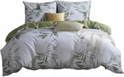 Pamut-szatén ágyneműhuzat 220x200 fehér zöld j.bézs gallyas levelekkel