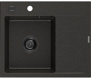 Mexen Ben egymedencés gránit mosogató csepegtetővel bal 600 x 500 mm, fekete/arany metál, fekete szifon - 6522605000-75-B