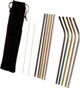 1Mcz Rozsdamentes acél szívószál szett, 10 db szívószál és 2 db tisztítókefe tasakban