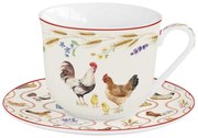 Porcelán kakasos nagy reggeliző csésze aljjal Country Life