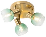Art Deco mennyezeti lámpa arany zöld üveggel 3-lámpás - Vidro