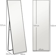 HOMCOM Nagy Tetejű Téglalap Alakú Teljes hosszúságú Tükör, 50 x 160 cm - álló, falra szerelhető vagy falnak dönthető - hálószobába, nappaliba és öltöz