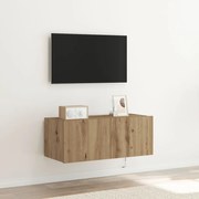 LED világítással ellátott TV fali szekrény, kézműves tölgy, 80x35x31 cm