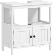 Kleankin Mosdó Alatti Szekrény 2 Ajtóval és Nyitott Polccal Modern Dizájn 30 kg Teherbírással 60x30x60 cm Fehér | Aosom
