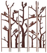 Rusztikus stílusú lézervágott fém növényfuttató, madár mintás, 170 cm, 5 db-os szett