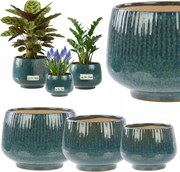 3 db-os szett virágcserép kerámia kék 3D dekoratív szerkezet