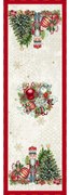 Diótörős és karácsonyfás, ezüst lurexes gépi gobelin asztali futó, 44 x 140 cm