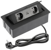 Konnektor, pultba süllyeszthető, fekvő, SOFT, 2x dugalj,2x USB A+C, 1,5 lábellel, fekete