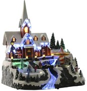 Karácsonyi falusi templom életkép zenélő világító dísz