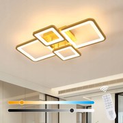 Lampa Sufitowa Led Złoty Żyrandol Kwadratowy Nowoczesny Z Pilotem 54W