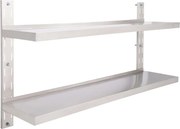 vidaXL kétszintes rozsdamentes acél falra szerelhető polc 150 x 30 cm