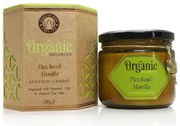 Organikus gyertya Patchouli Vanilla 200 gborostyánszínű üvegben