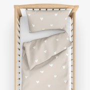 Goldea gyermek pamut ágyneműhuzat kiságyba - szívecskék, latte színű alapon 100 x 135 és 40 x 60 cm