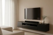 Loftia fali TV-szekrény 200 cm nyitott polccal - fekete matt