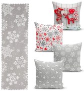 Snowflakes 4 db karácsonyi párnahuzat és asztali futó szett - Minimalist Cushion Covers