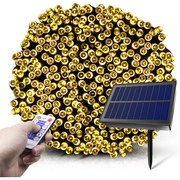 21 m-es 480 LED-es fényfüzér, hybrid tölthető-napelemes, meleg fehér, 8 világítási mód, időzíthető, távvezérlős