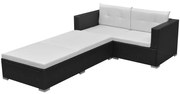 3-részes fekete polyrattan kerti bútorszett párnákkal