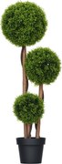 HOMCOM Mesterséges Fa, Mesterséges Növény, Tölgyfalevelekkel Díszített 3 Boxwood Gömb, Cserép Tartozik, Bent és Kinn Használható, Magasság 110 cm, Öss