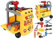 Sárga játékautó formájú kocsi szerszámokkal