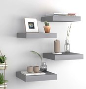 4 db szürke MDF lebegő fali polc 23 x 23,5 x 3,8 cm