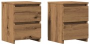 2 db kézműves tölgy színű szerelt fa éjjeliszekrény 30x30x40 cm