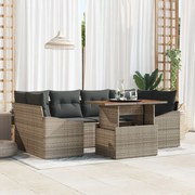 7 darabos kerti étkező szett párnákkal szürke poli rattan akác