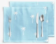 Goldea pamut reggeliző alátét - pálmák pasztell kék alapon - 2db 30 x 40 cm