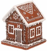 Karácsonyi dekoráció Mézeskalács ház LED-esvilágítással, polirezín, 15 cm