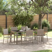 7 darabos kerti étkezőszett szürke polirattan, Stacking kerti székek párnákkal 2 db szürke polirattan