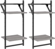 vidaXL 2 db 2 szintes szürke sonoma tölgy falipolc rúddal 30x25x65 cm