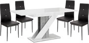 Maasix WGS Szürke-Magasfényű Fehér Z 4 személyes étkezőszett Fekete Elvira székekkel N