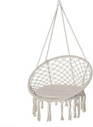 Outsunny Kerek Függőszék Ø60 cm Hintaágy Párnával és Pamut Kötéllel Belső és Külső Használatra 80x80x42 cm Bézs | Aosom