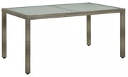 szürke polyrattan és edzett üveg kerti asztal 150 x 90 x 75 cm