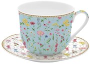 Virágos porcelán nagy reggeliző csésze aljjal Coffee Mania Meadow Flowers