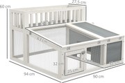 PawHut Nyúlólom, fa nyúlketrec növénytartóval, nagy fa tér, több ajtó - Méret: 94L x 90W x 60H cm - szürke és fehér | Aosom