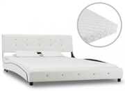 fehér műbőr ágy matraccal 140 x 200 cm