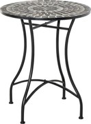 Outsunny Kis Fém és Kerámia Kerti Asztal, Mozaik Kültéri Asztal Teraszra vagy Erkélyre, 60x71cm, Szürke Fekete | Aosom
