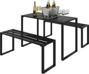 Outsunny 3 részes kültéri bútor szett: 1 asztal és 2 pad - Fekete fém, 110 x 55 x 70 cm | Aosom