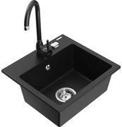 Mexen Milo gránit mosogató 1-medencés Telma konyhai csapteleppel, fekete - 6505-77-670200-70