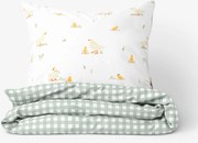 Goldea húsvéti pamut ágyneműhuzat - kacsák és kockás zsálya színű 140 x 200 és 70 x 90 cm