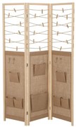 3 paneles paraván 8 tárolórekesszel és 4 akasztóval, natúr