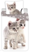 Fehér-szürke egyszemélyes pamut gyerek ágyneműhuzat 140x200 cm Kitten "Grey" – Jerry Fabrics