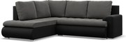 Tokio sarokkanapé, L alakú háttámlával, 2 ágyneműtartóval, bársony + műbőr, baloldali, szürke - fekete