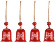 Karácsonyi függőcsengő szett, 4 db, piros , fém